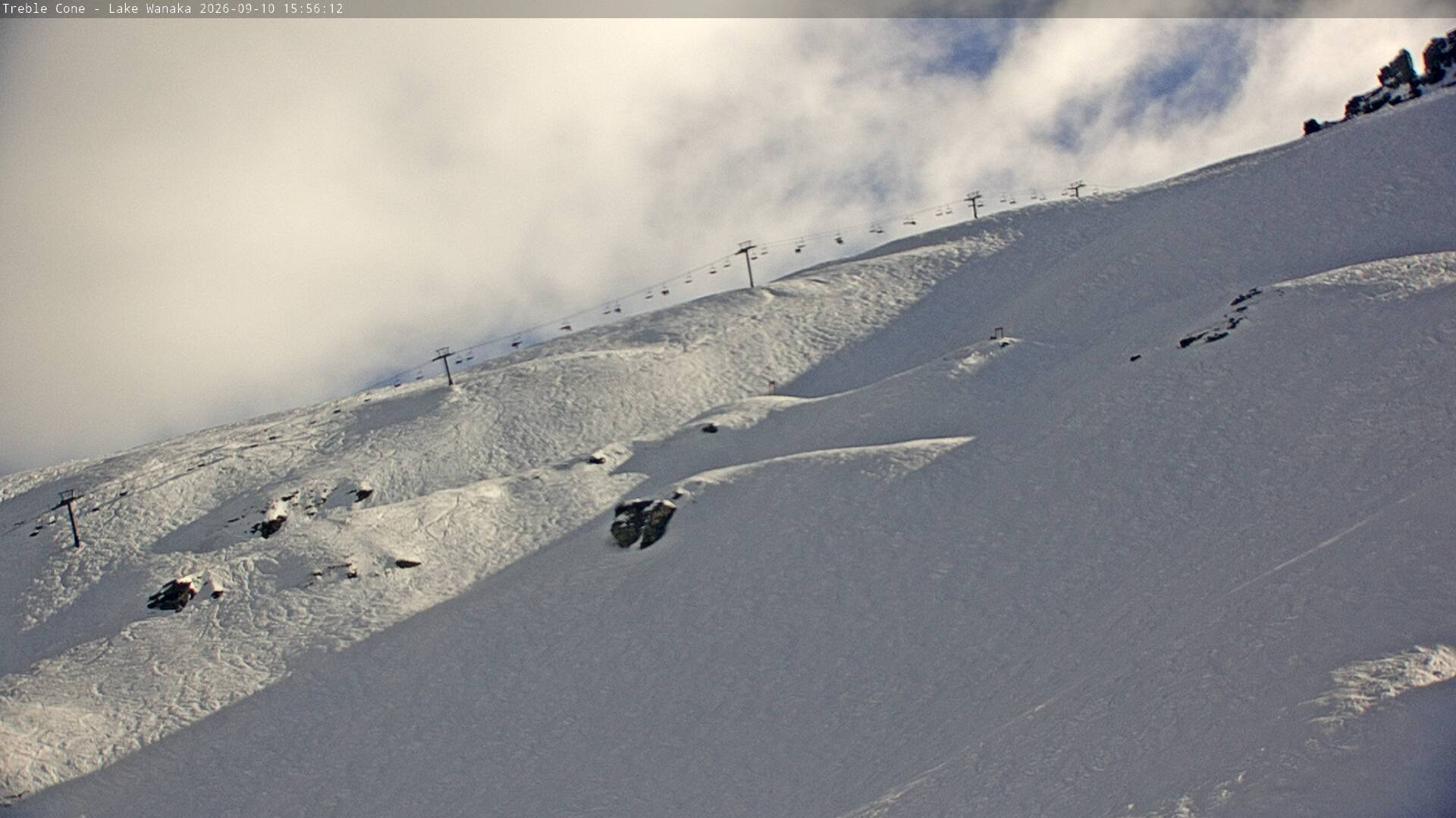 Treble Cone Saddle Chair snow cam captured at 10 September 2026 at 3:46 pm NZST