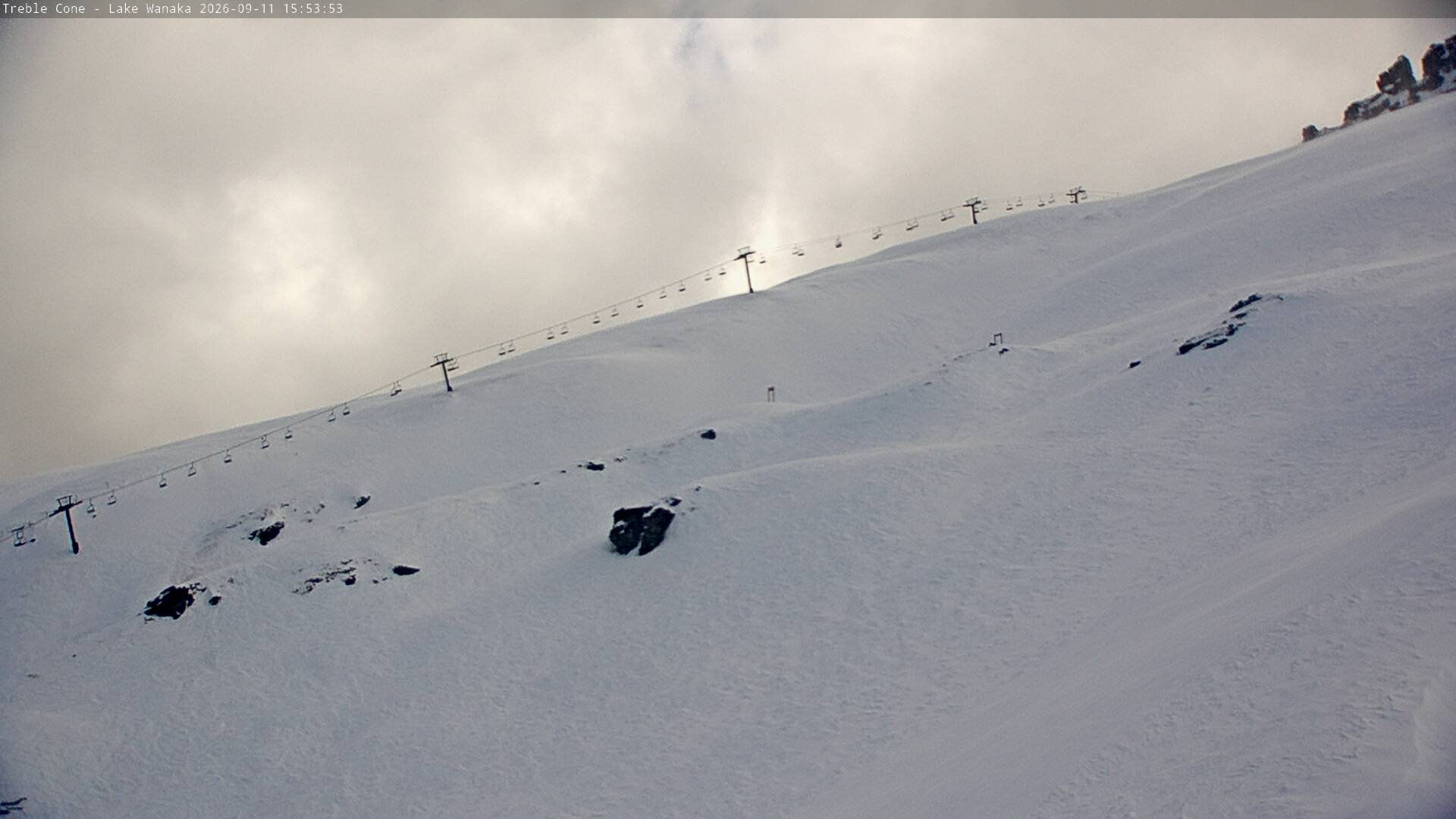 Treble Cone Saddle Chair snow cam captured at 11 September 2026 at 3:38 pm NZST