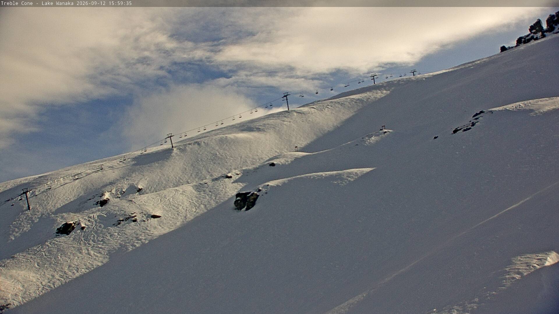 Treble Cone Saddle Chair snow cam captured at 12 September 2026 at 3:48 pm NZST
