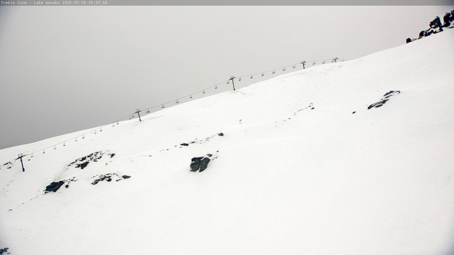 Treble Cone Saddle Chair snow cam captured at 14 September 2026 at 3:49 pm NZST
