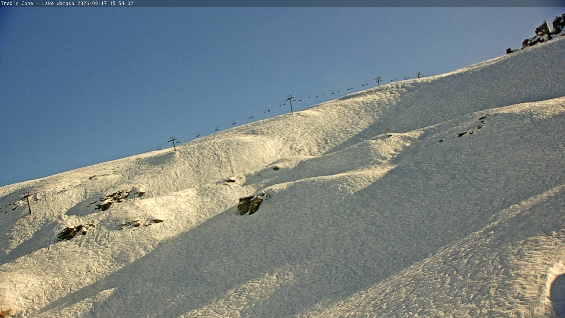 Treble Cone Saddle Chair snow cam captured at 17 September 2026 at 3:44 pm NZST