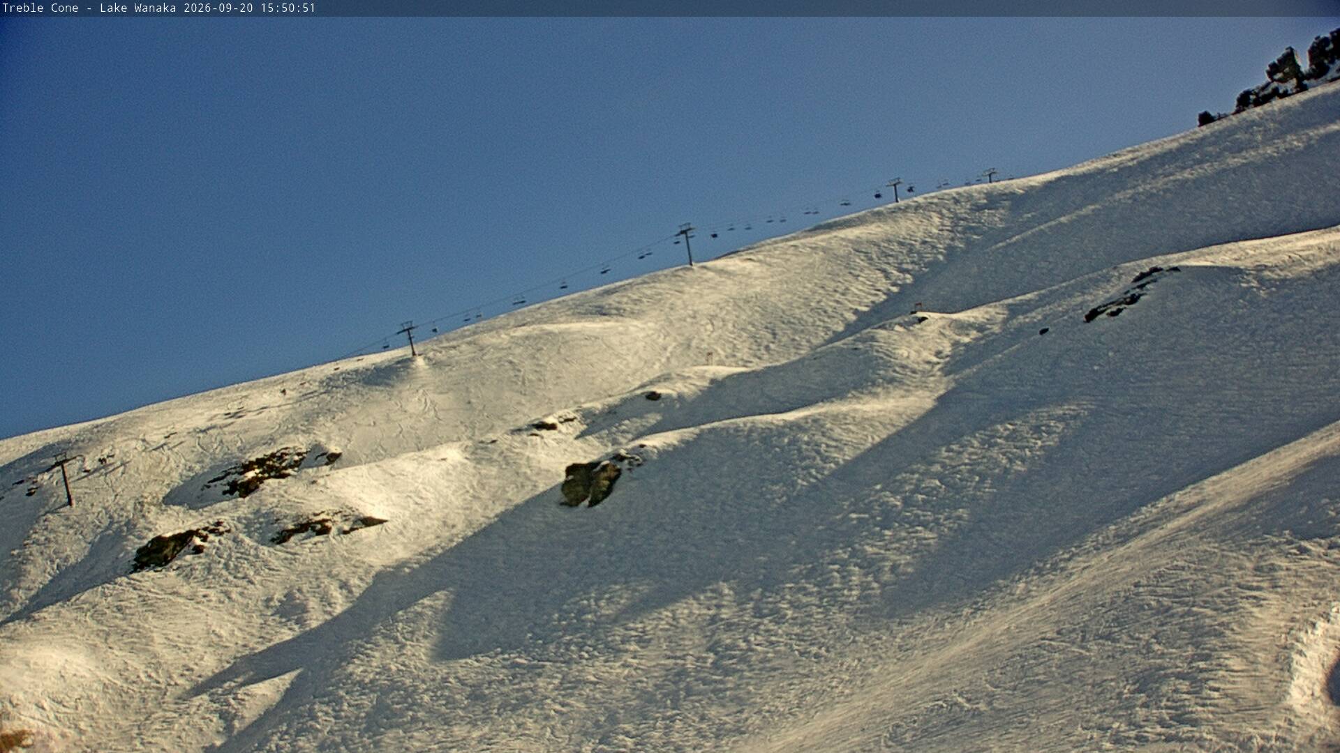 Treble Cone Saddle Chair snow cam captured at 20 September 2026 at 3:35 pm NZST