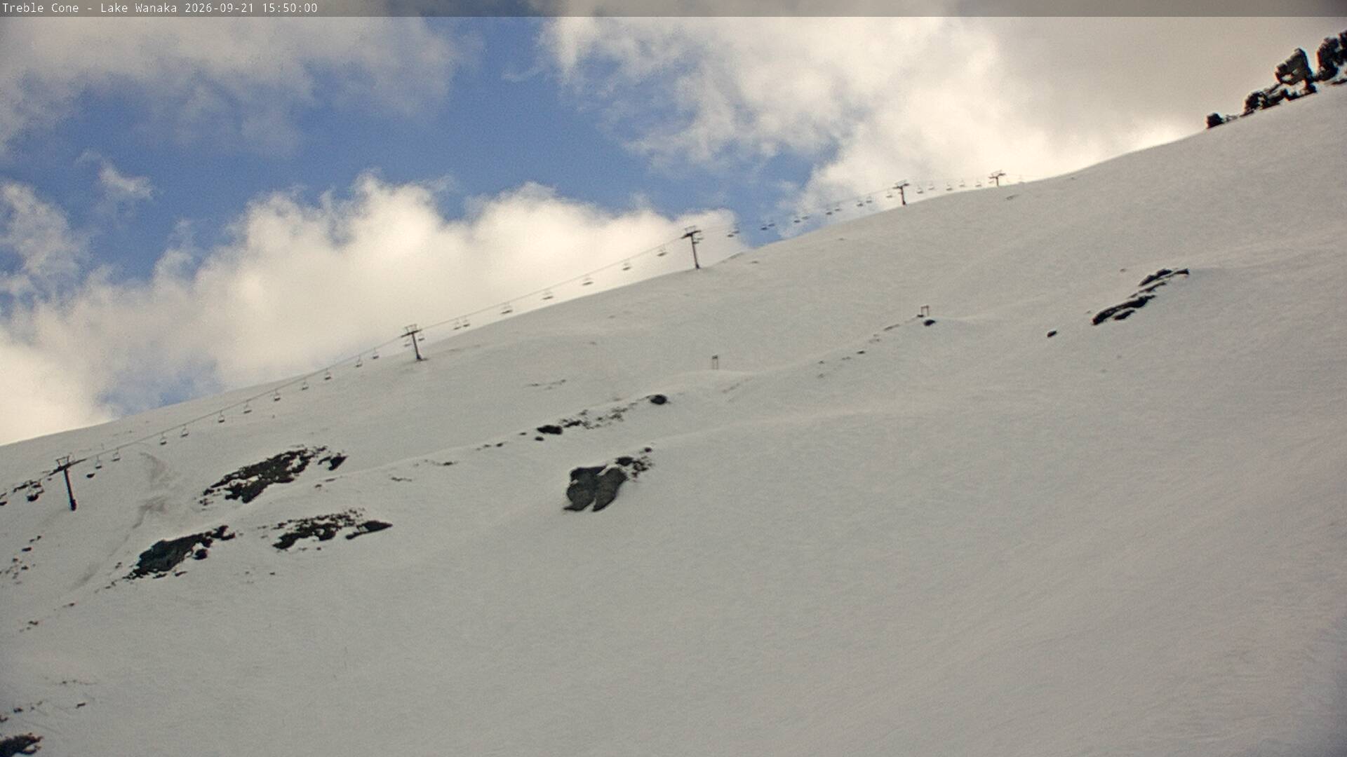 Treble Cone Saddle Chair snow cam captured at 21 September 2026 at 3:36 pm NZST