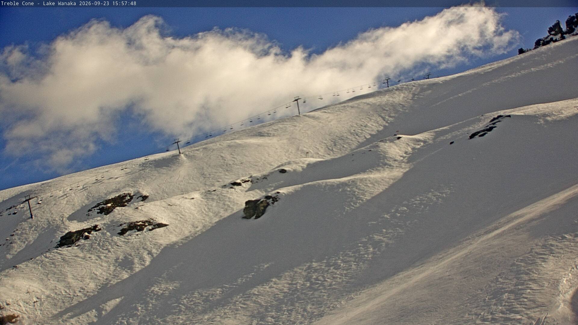 Treble Cone Saddle Chair snow cam captured at 23 September 2026 at 3:49 pm NZST