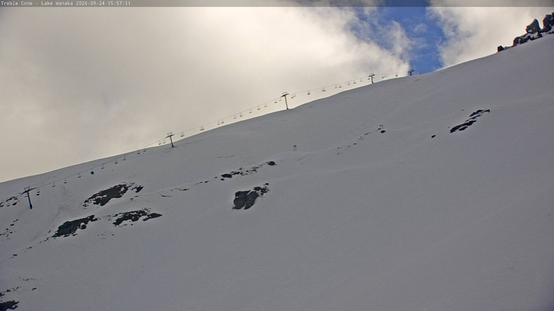 Treble Cone Saddle Chair snow cam captured at 24 September 2026 at 3:40 pm NZST