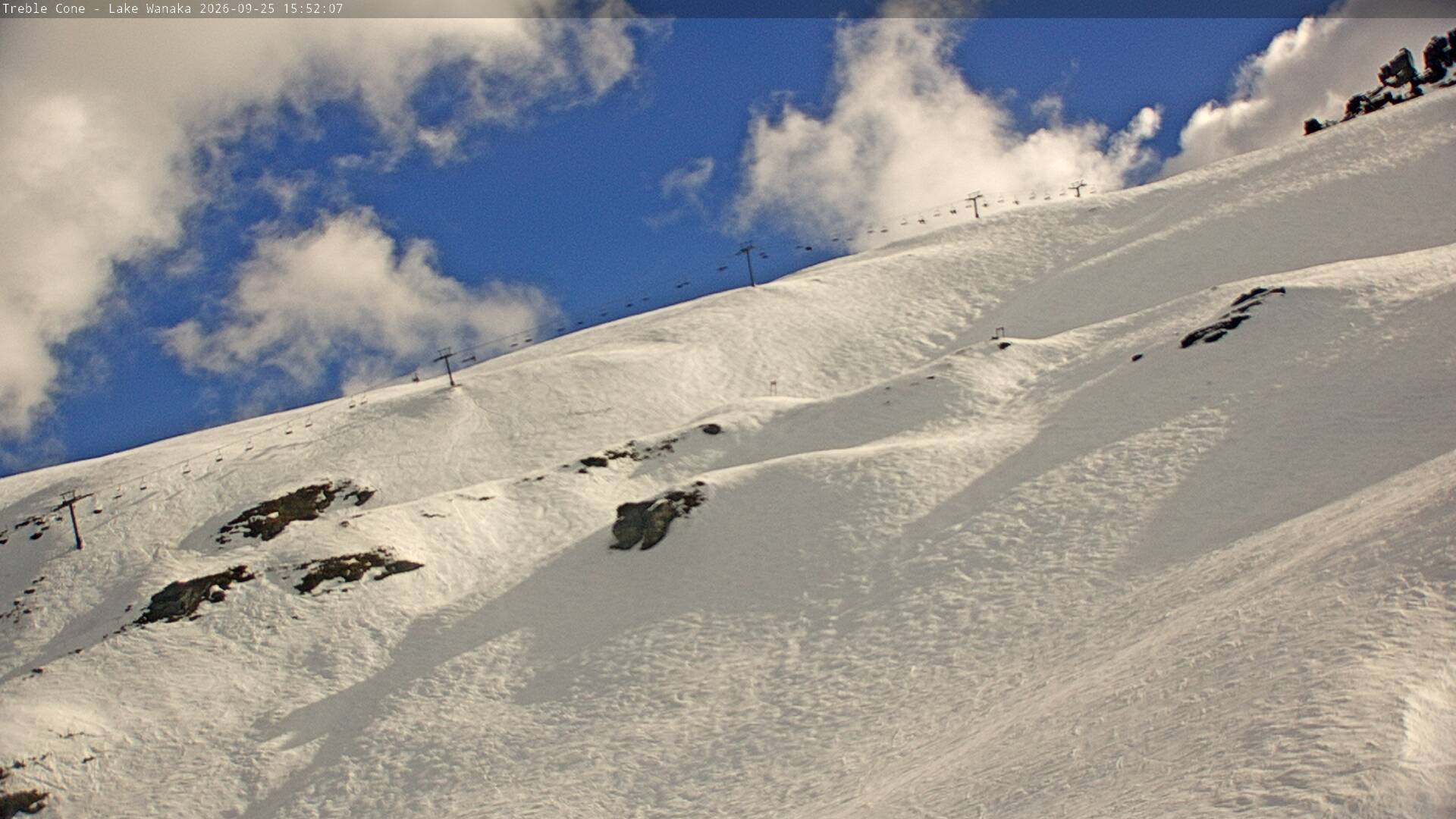 Treble Cone Saddle Chair snow cam captured at 25 September 2026 at 3:38 pm NZST