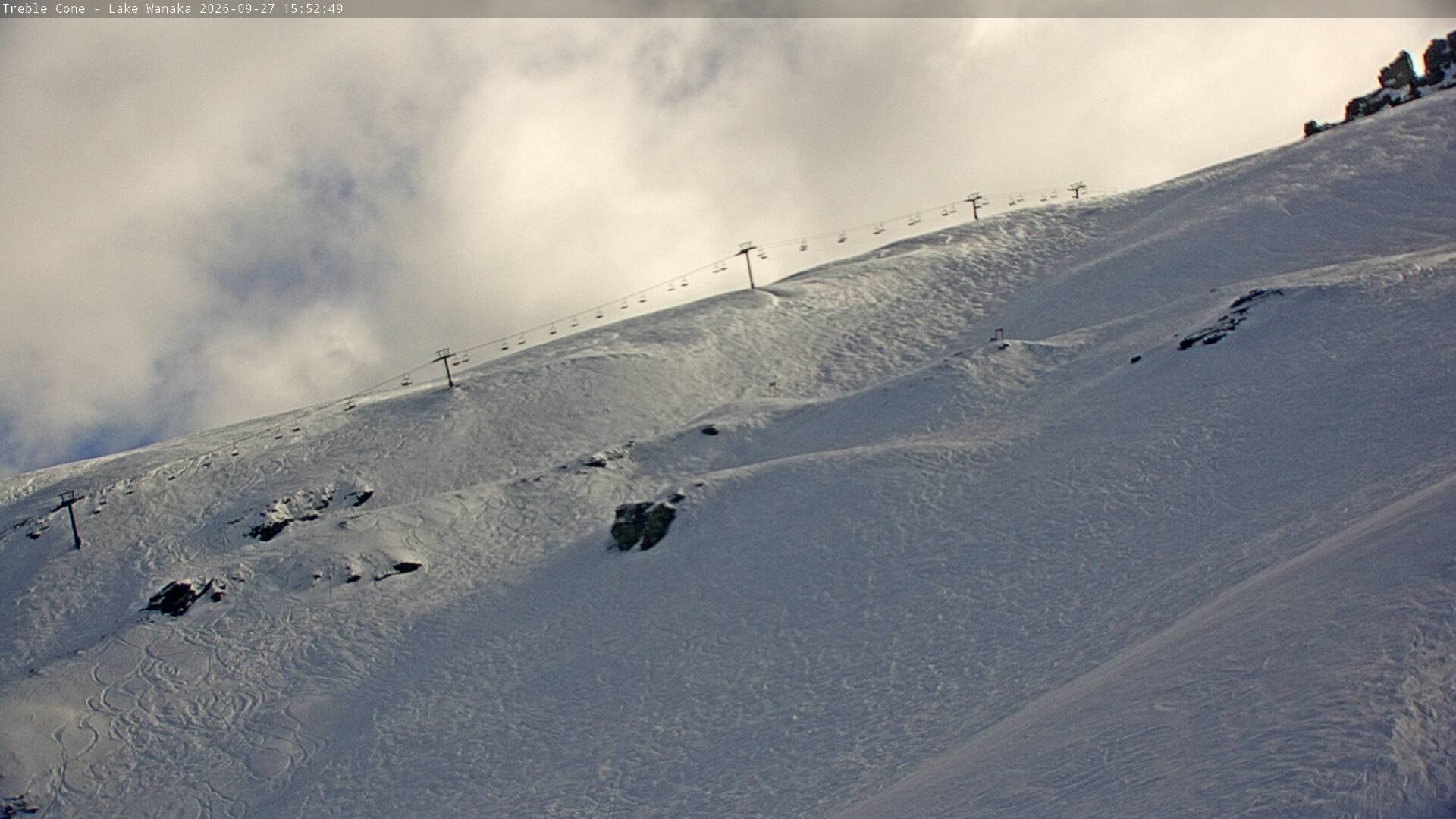 Treble Cone Saddle Chair snow cam captured at 27 September 2026 at 4:38 pm NZDT