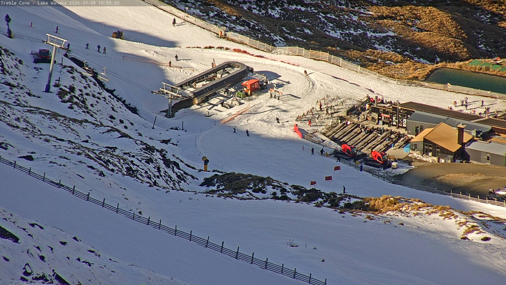Treble Cone Base Building snow cam captured at 8 September 2026 at 3:45 pm NZST