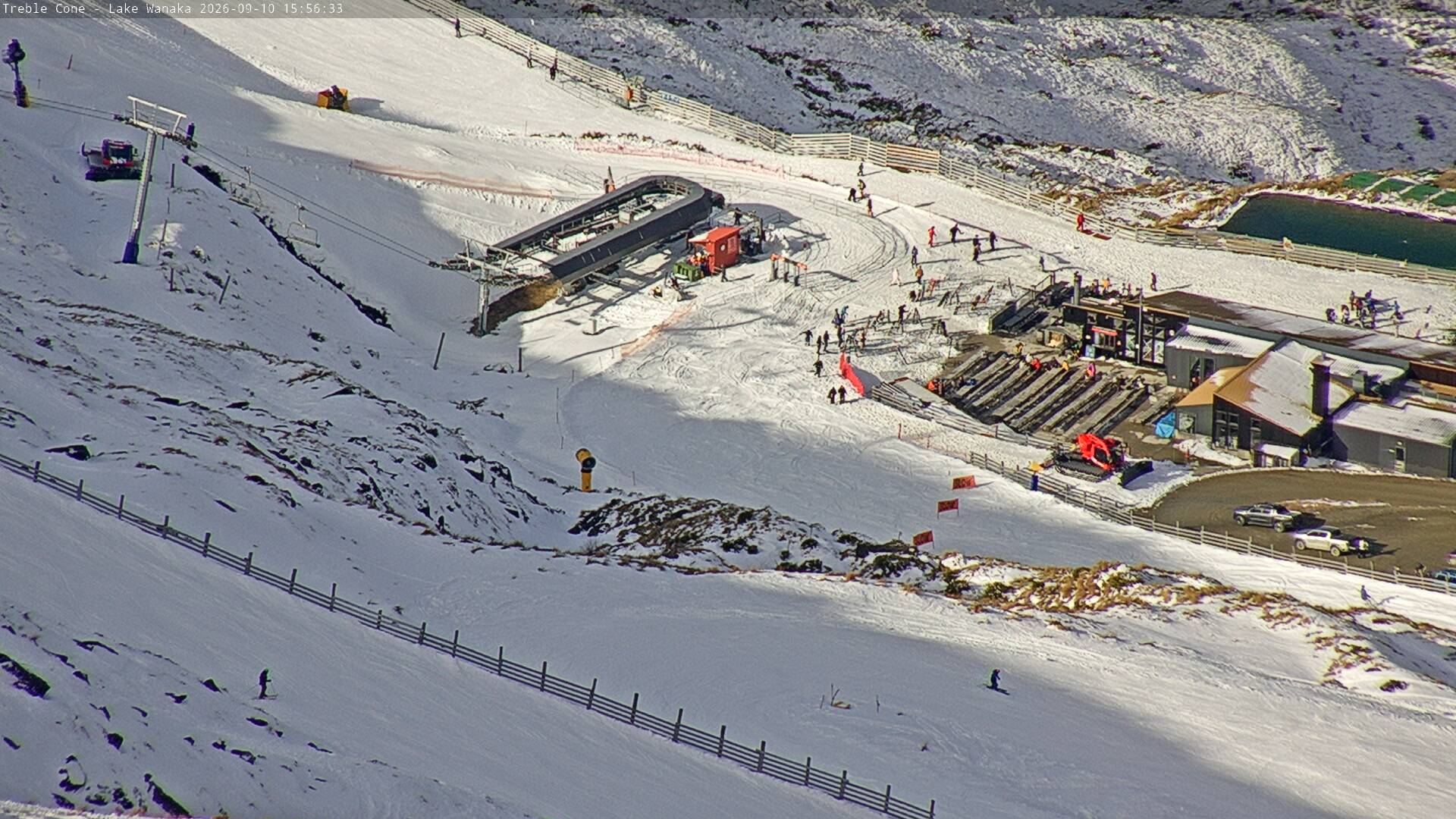 Treble Cone Base Building snow cam captured at 10 September 2026 at 3:46 pm NZST
