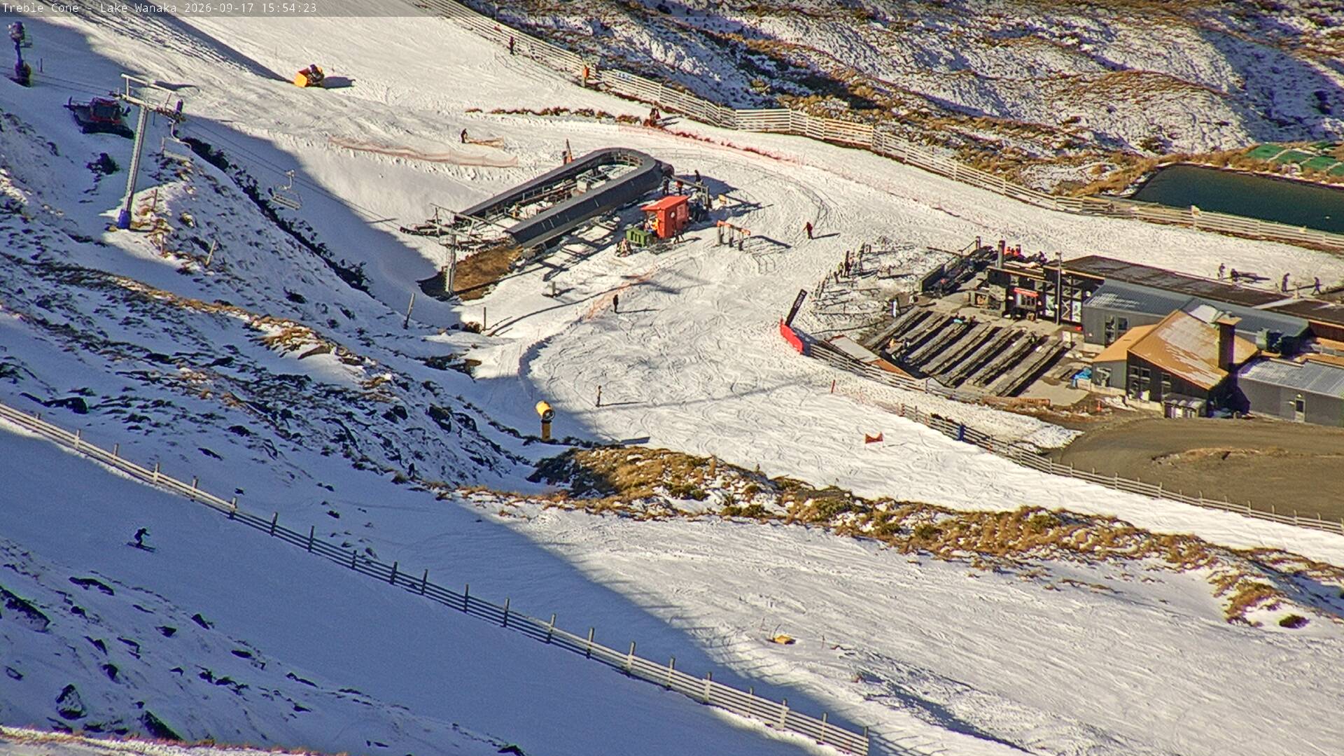 Treble Cone Base Building snow cam captured at 17 September 2026 at 3:44 pm NZST