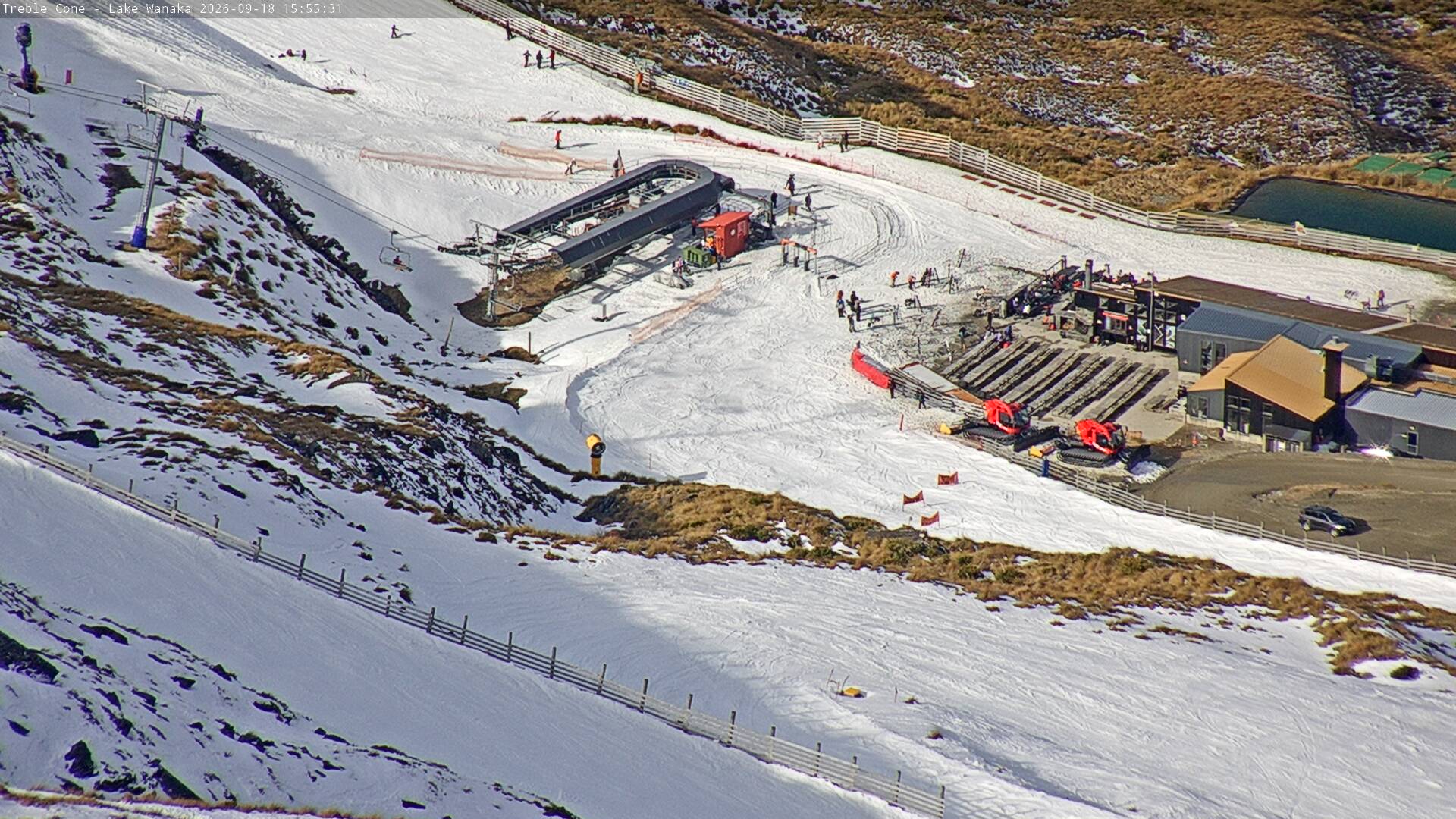 Treble Cone Base Building snow cam captured at 18 September 2026 at 3:46 pm NZST