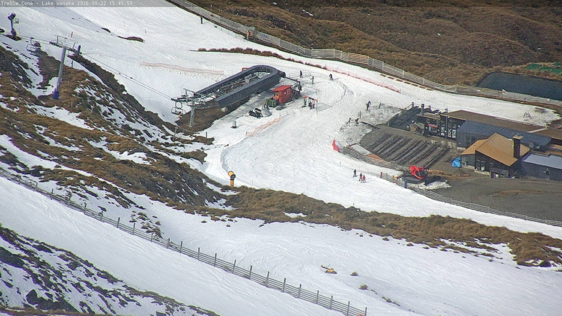 Treble Cone Base Building snow cam captured at 22 September 2026 at 3:27 pm NZST