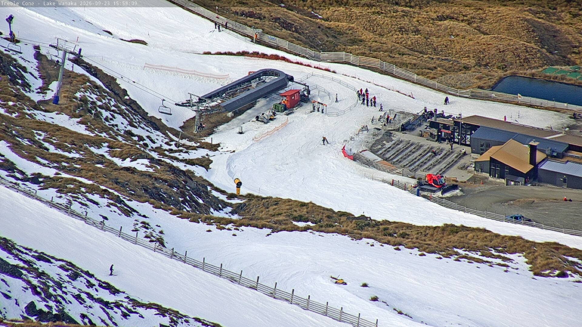 Treble Cone Base Building snow cam captured at 23 September 2026 at 3:49 pm NZST