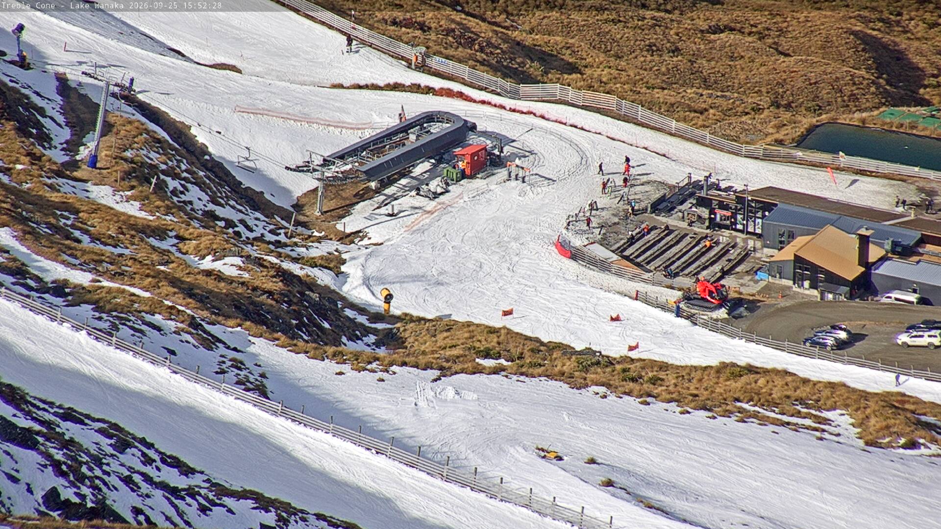 Treble Cone Base Building snow cam captured at 25 September 2026 at 3:38 pm NZST