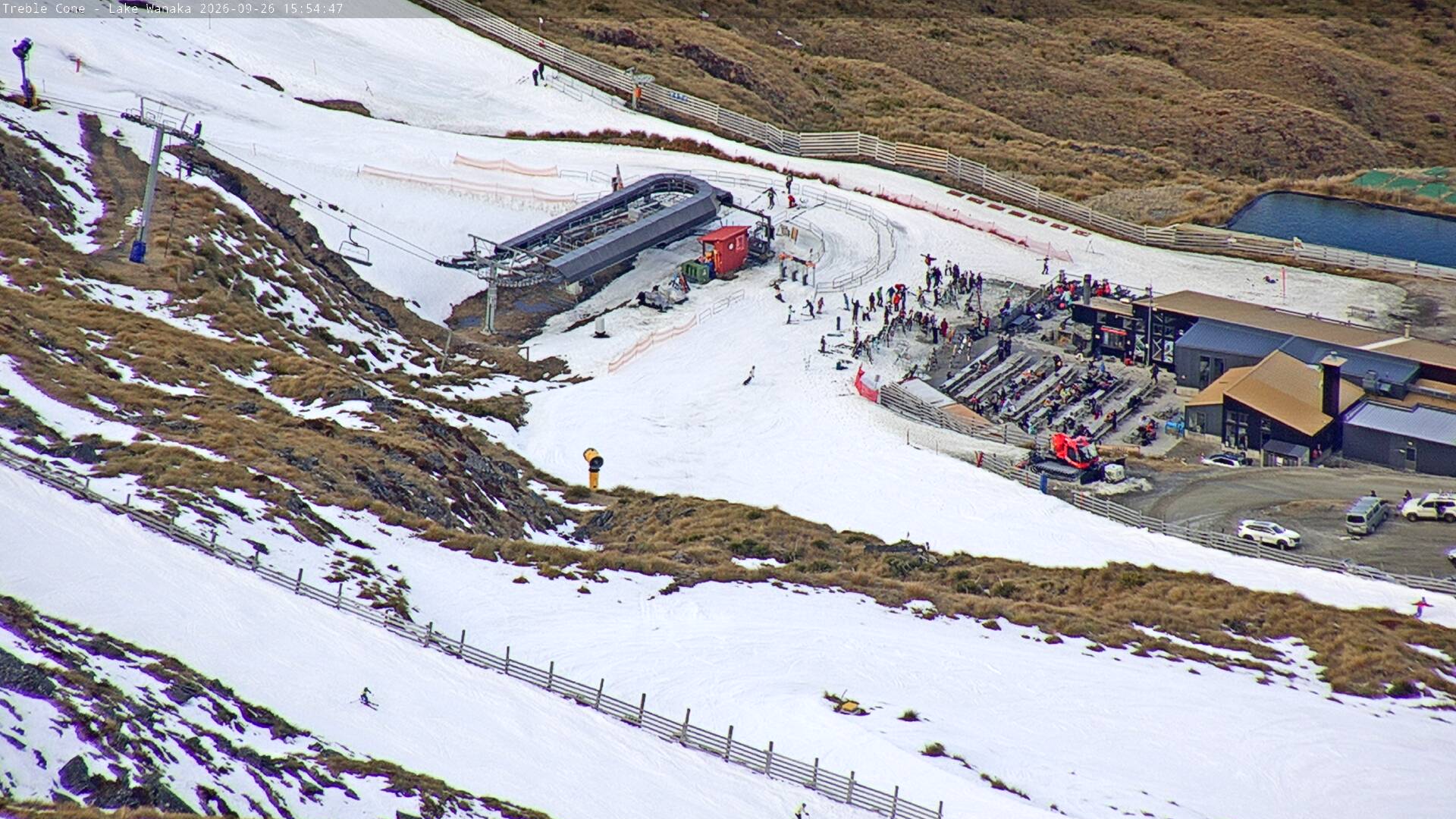 Treble Cone Base Building snow cam captured at 26 September 2026 at 3:39 pm NZST
