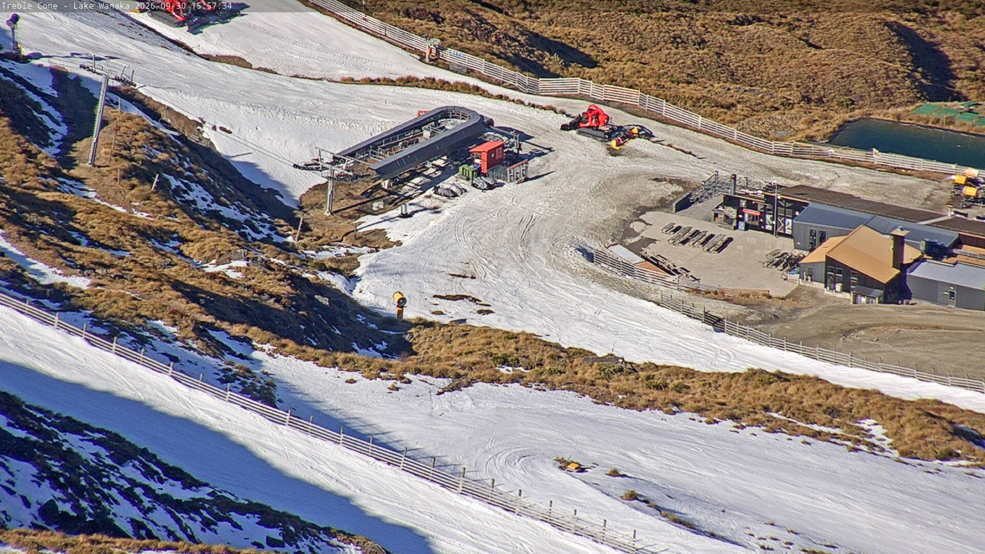 Treble Cone Base Building snow cam captured at 30 September 2026 at 4:45 pm NZDT
