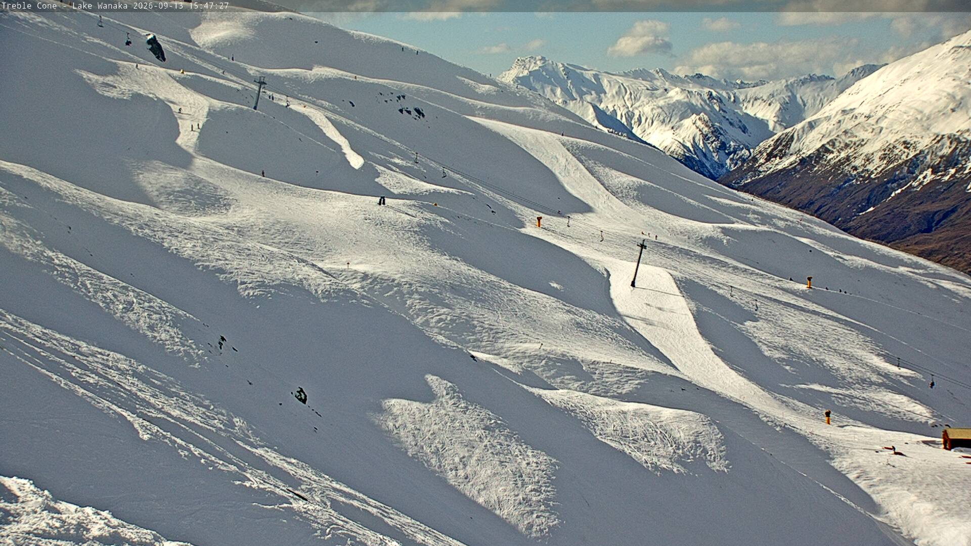 Treble Cone Home Basin Close-up snow cam captured at 13 September 2026 at 3:34 pm NZST