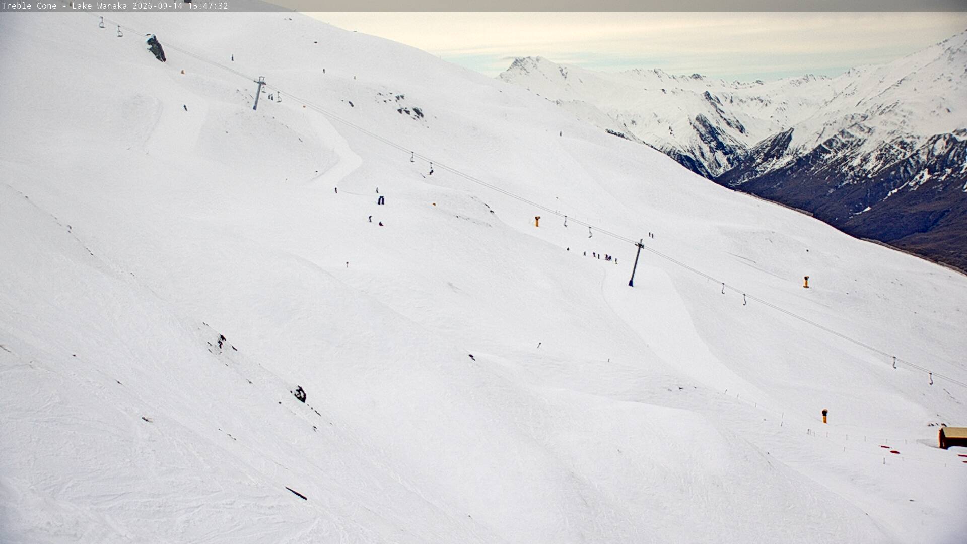 Treble Cone Home Basin Close-up snow cam captured at 14 September 2026 at 3:38 pm NZST