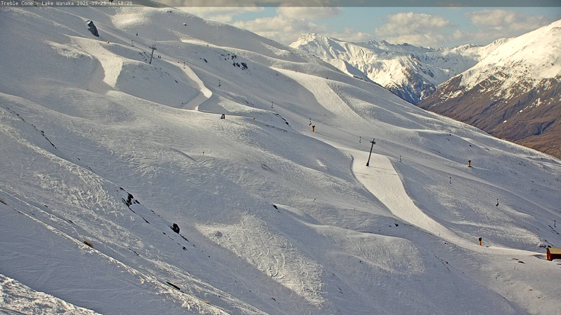 Treble Cone Home Basin Close-up snow cam captured at 23 September 2026 at 3:49 pm NZST