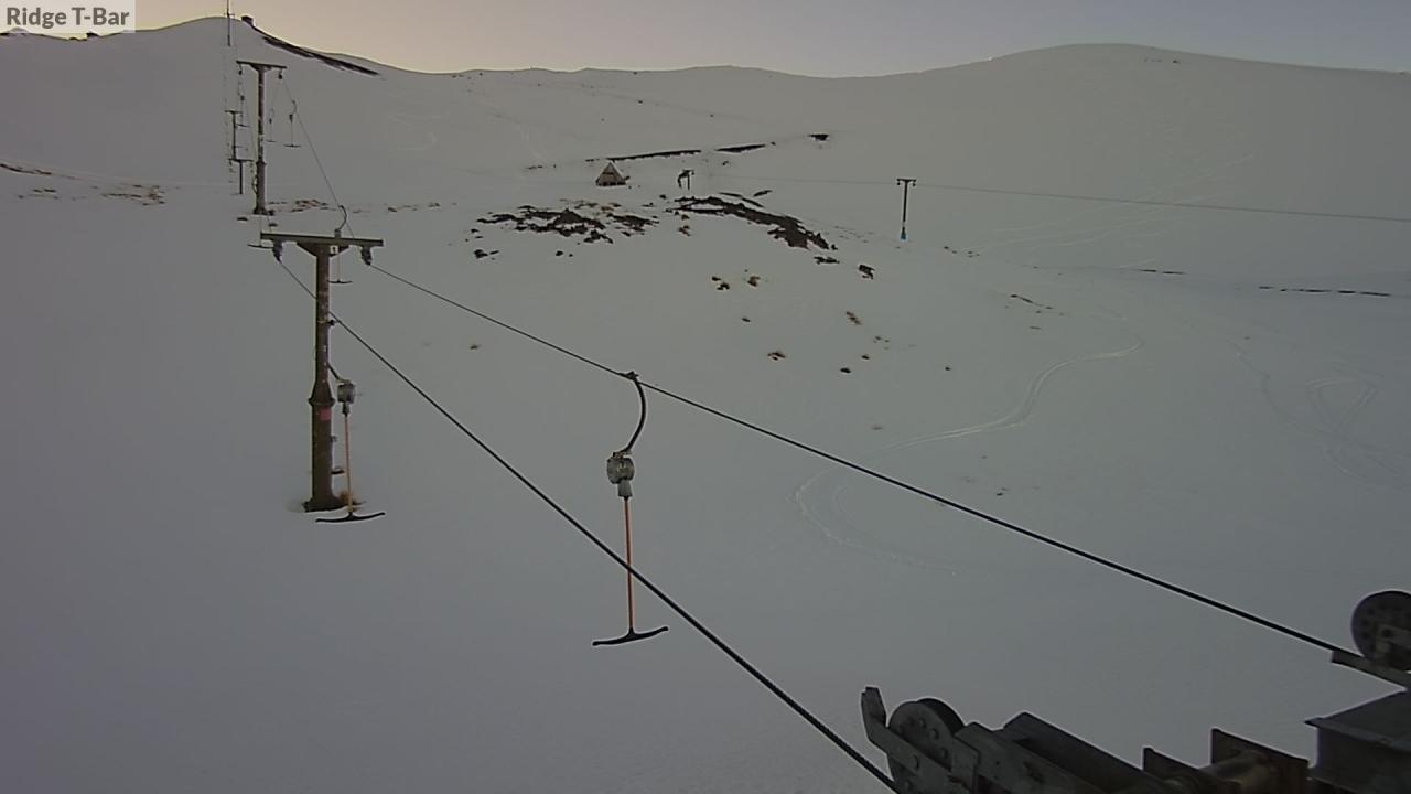 Mt Cheeseman Ridge T-Bar snow cam captured at 30 September 2026 at 7:07 pm NZDT