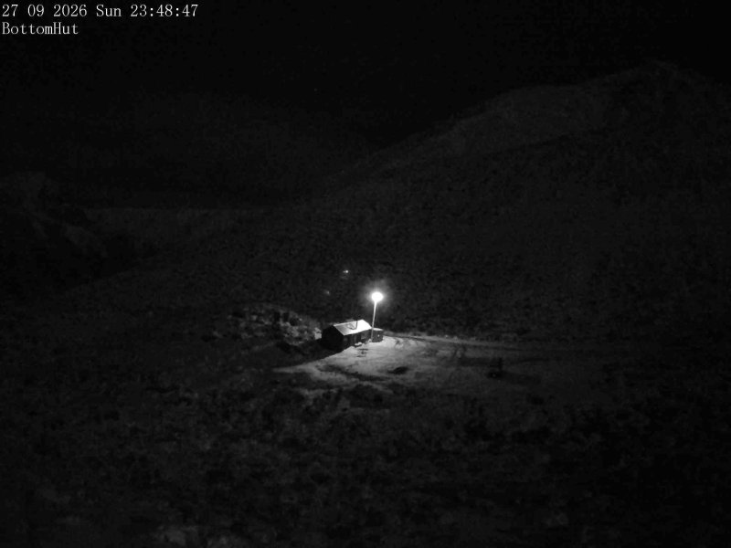 Mt Olympus Bottom Hut Car Park snow cam captured at 27 September 2026 at 11:52 pm NZDT