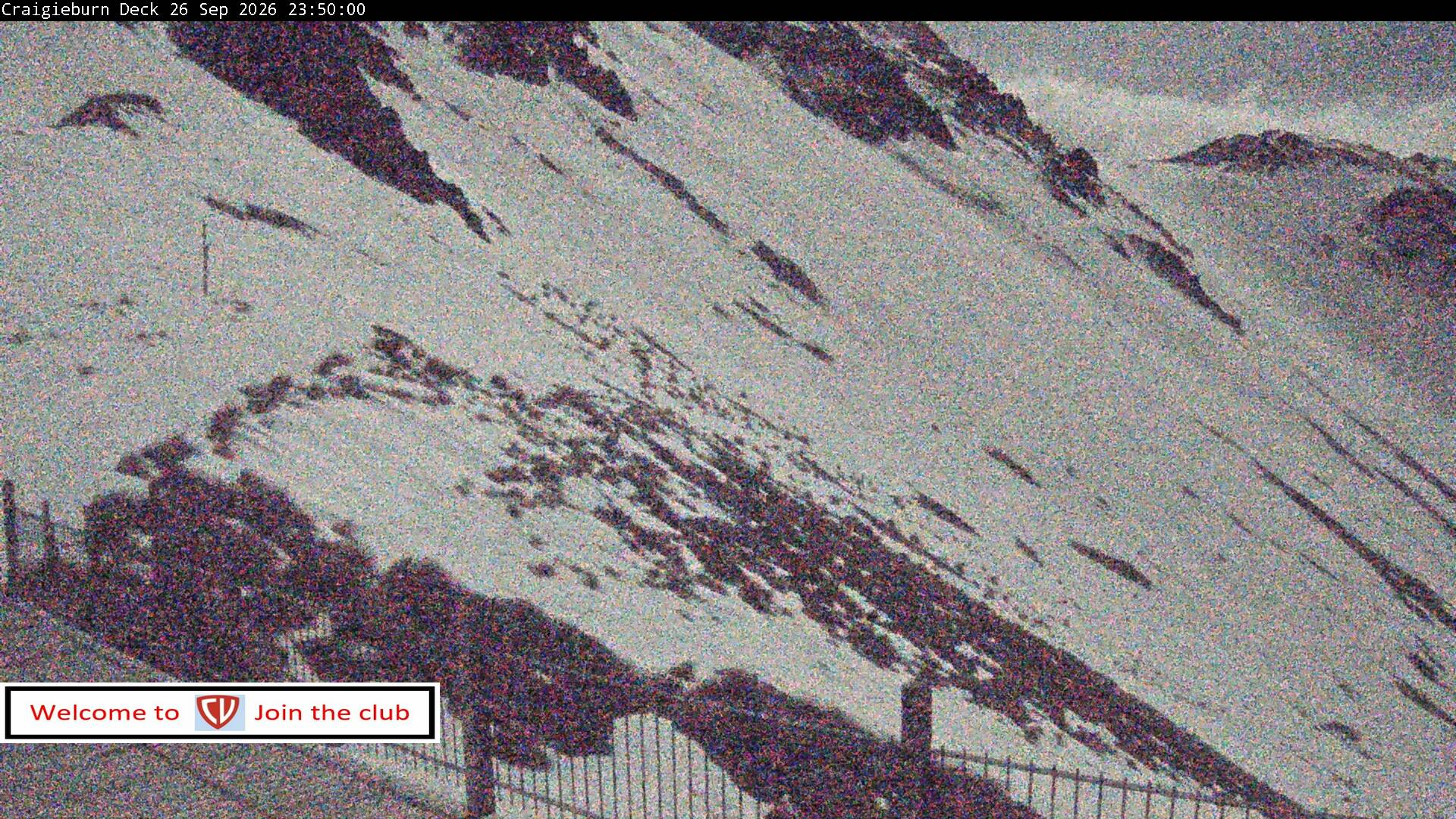 Craigieburn Valley Day Lodge snow cam captured at 26 September 2026 at 11:53 pm NZST