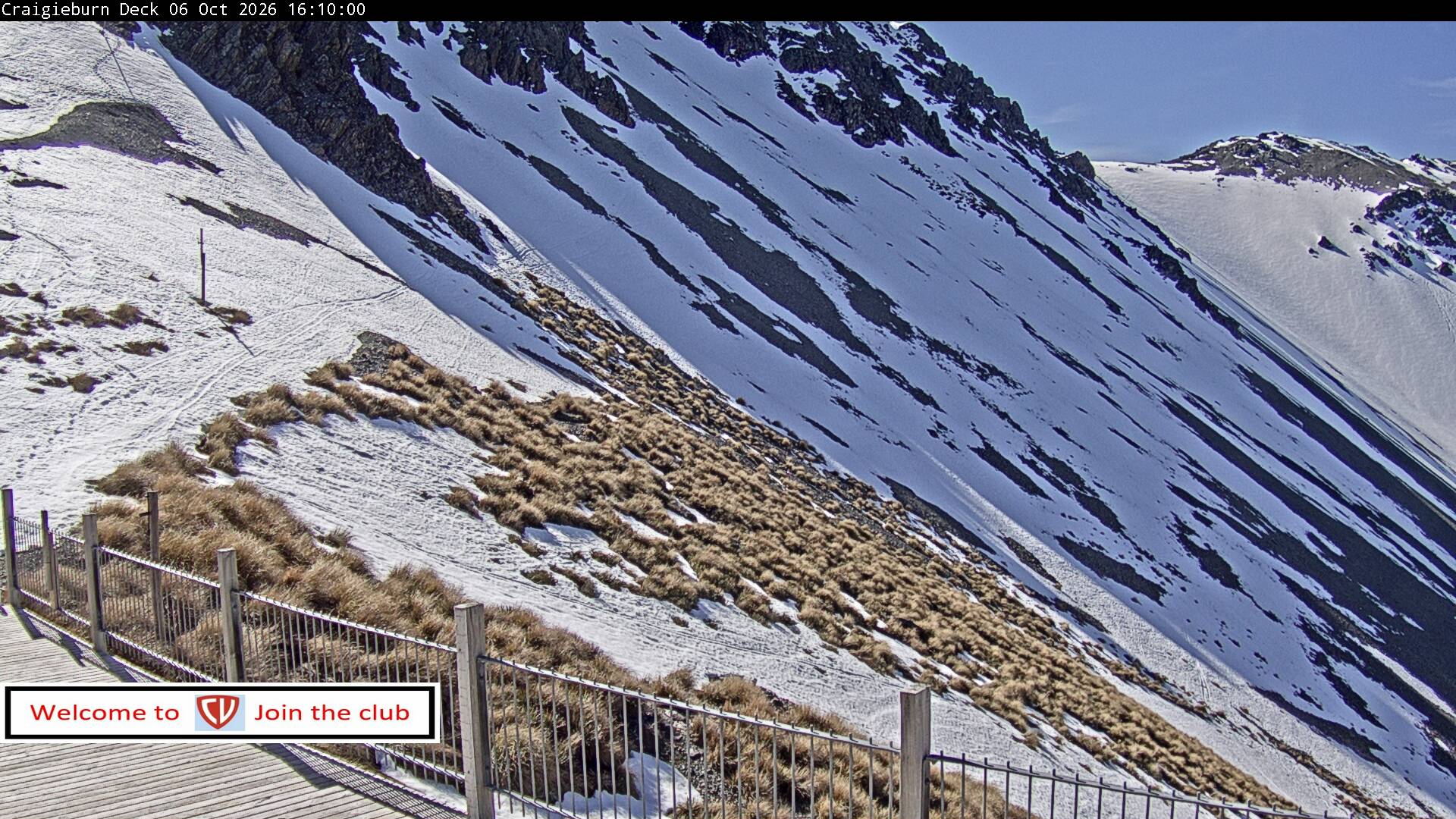 Craigieburn Valley Day Lodge snow cam captured at 6 October 2026 at 4:14 pm NZDT