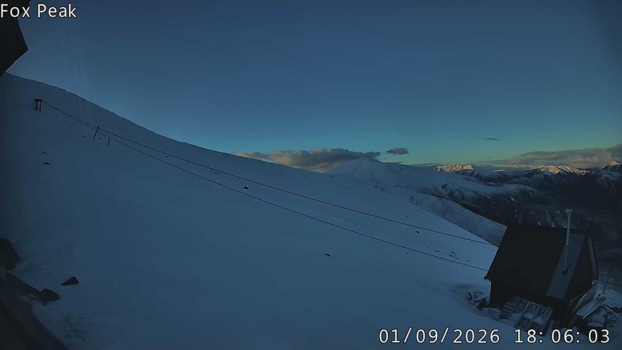 Fox Peak Apex snow cam captured at 10 September 2026 at 5:59 pm NZST