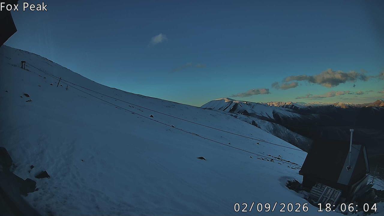 Fox Peak Apex snow cam captured at 11 September 2026 at 5:56 pm NZST