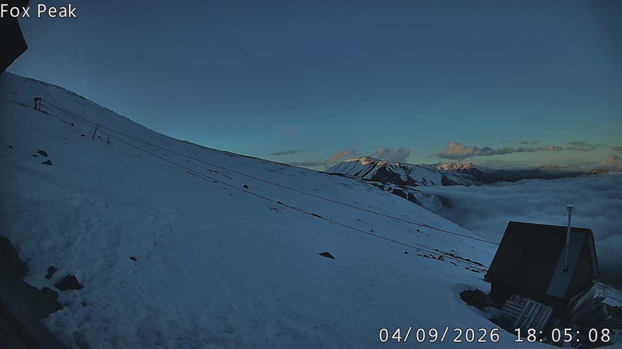Fox Peak Apex snow cam captured at 13 September 2026 at 5:59 pm NZST