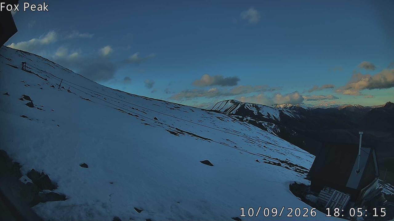 Fox Peak Apex snow cam captured at 19 September 2026 at 5:58 pm NZST