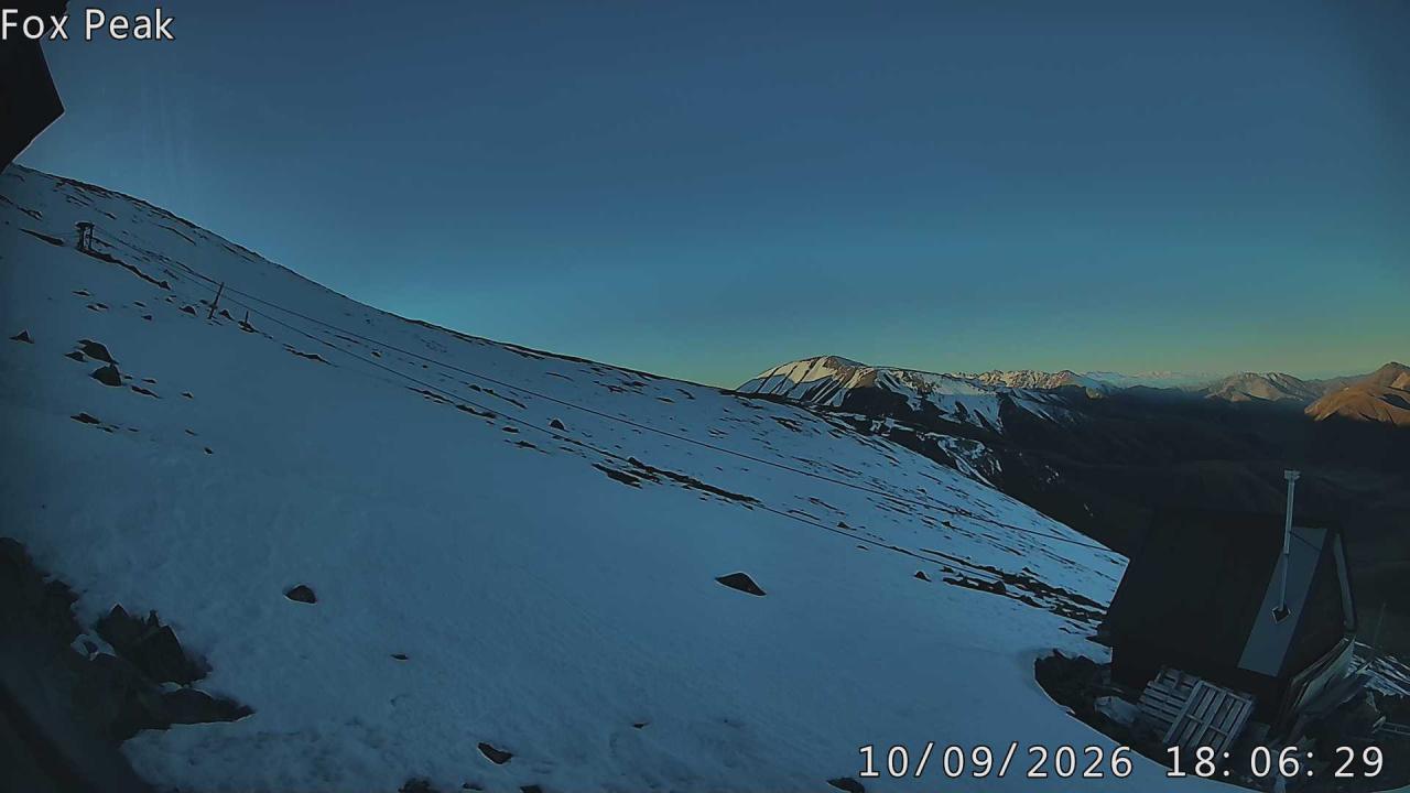 Fox Peak Apex snow cam captured at 20 September 2026 at 5:57 pm NZST
