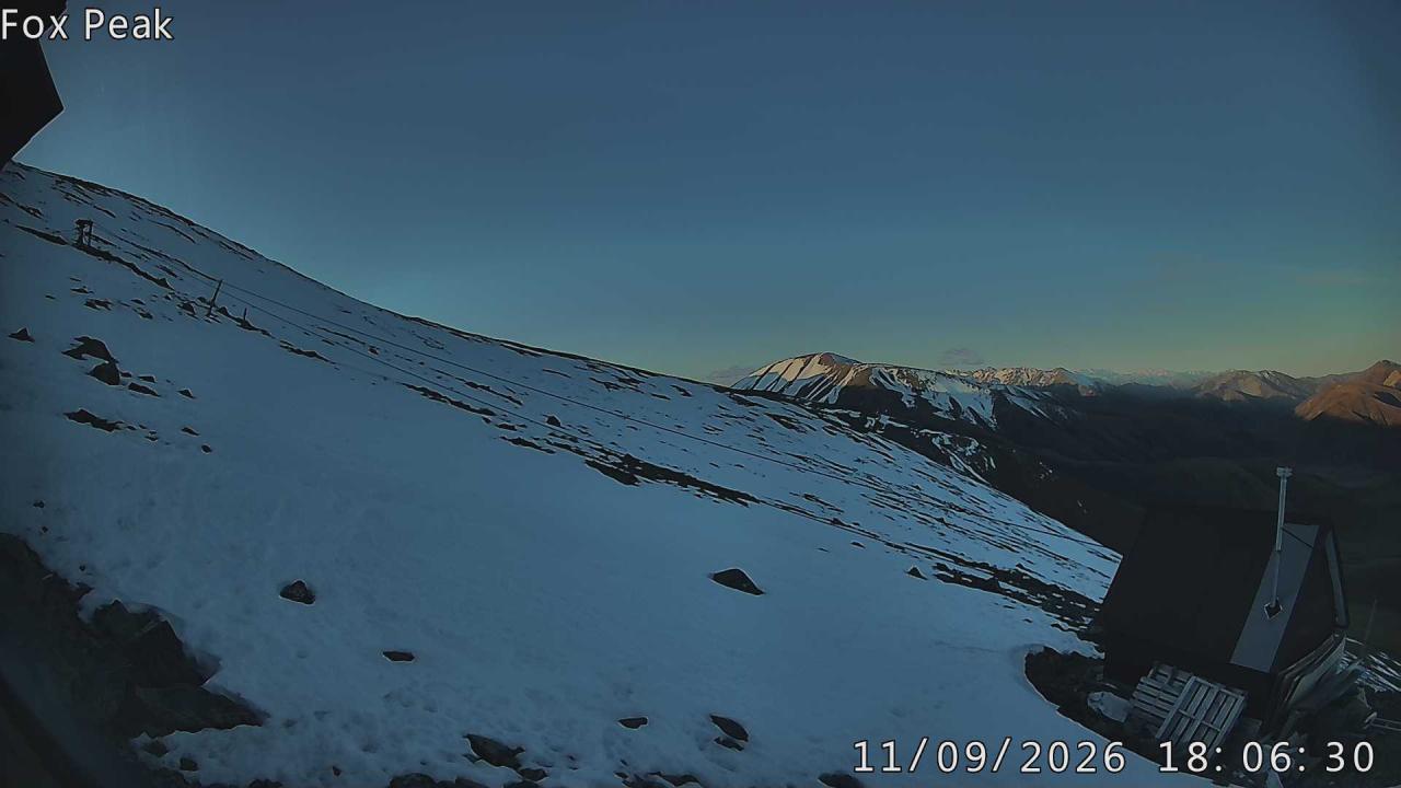 Fox Peak Apex snow cam captured at 21 September 2026 at 5:57 pm NZST