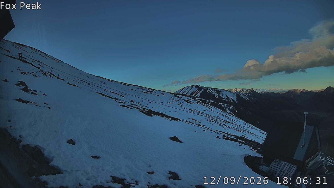 Fox Peak Apex snow cam captured at 22 September 2026 at 5:54 pm NZST