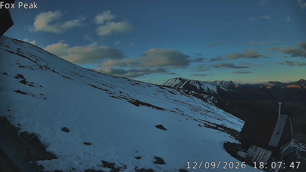 Fox Peak Apex snow cam captured at 23 September 2026 at 5:59 pm NZST