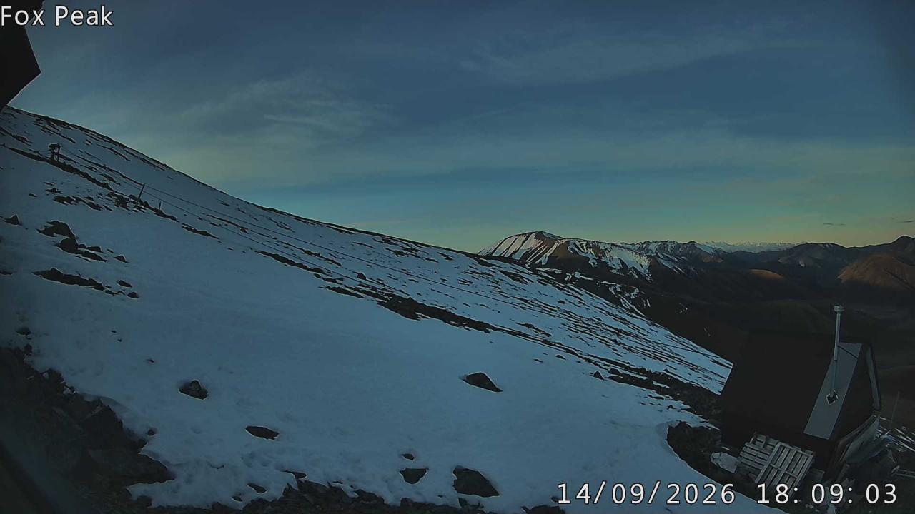 Fox Peak Apex snow cam captured at 26 September 2026 at 6:00 pm NZST