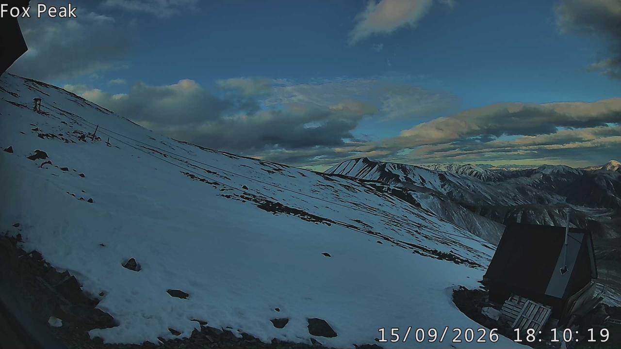 Fox Peak Apex snow cam captured at 28 September 2026 at 6:55 pm NZDT