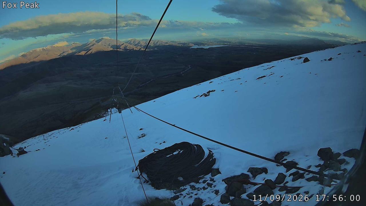 Fox Peak Apex South East snow cam captured at 11 September 2026 at 5:56 pm NZST