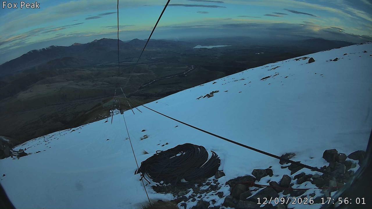 Fox Peak Apex South East snow cam captured at 12 September 2026 at 5:59 pm NZST