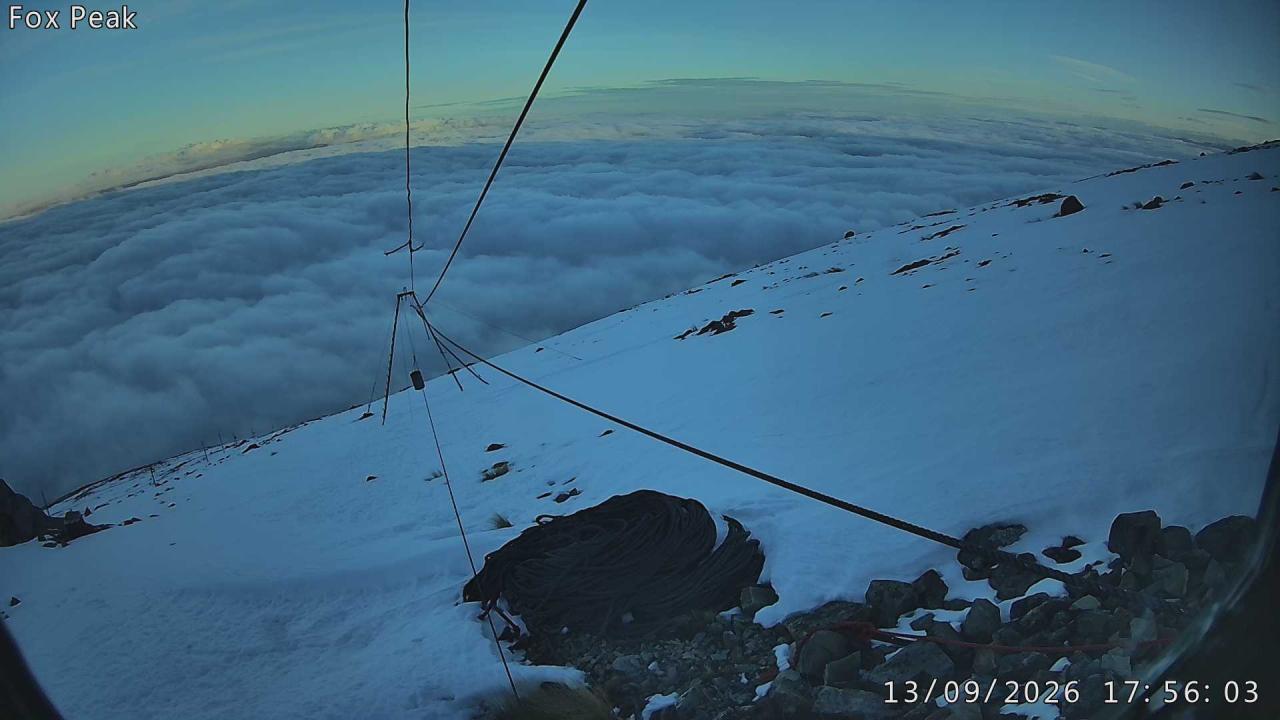 Fox Peak Apex South East snow cam captured at 13 September 2026 at 5:59 pm NZST