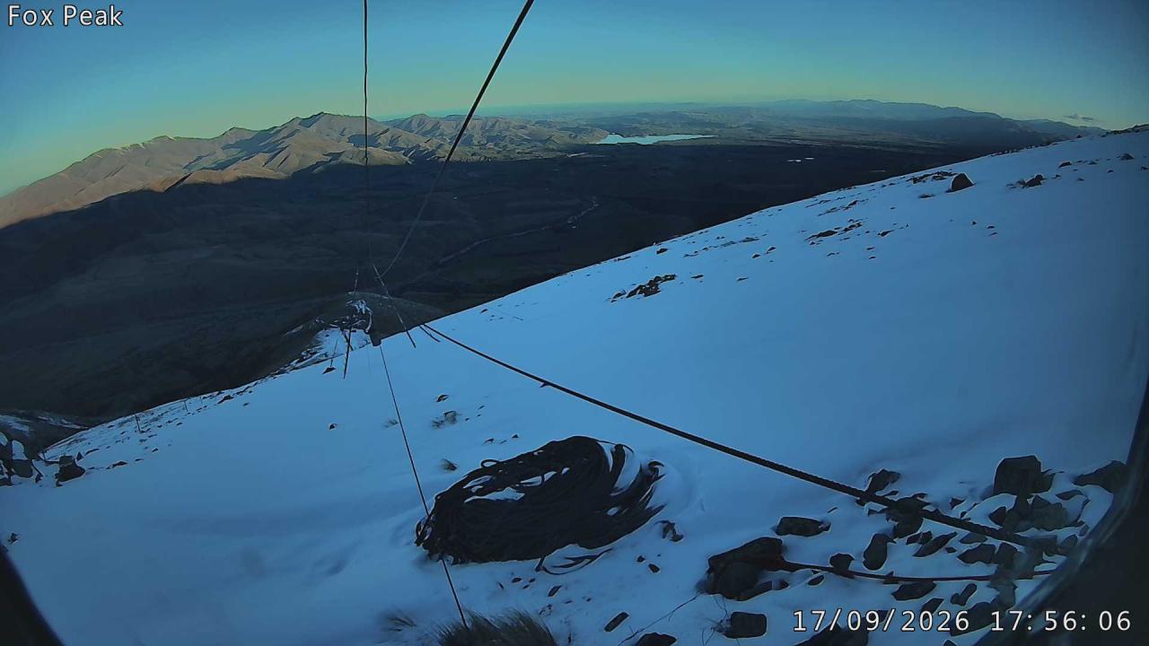 Fox Peak Apex South East snow cam captured at 17 September 2026 at 5:58 pm NZST