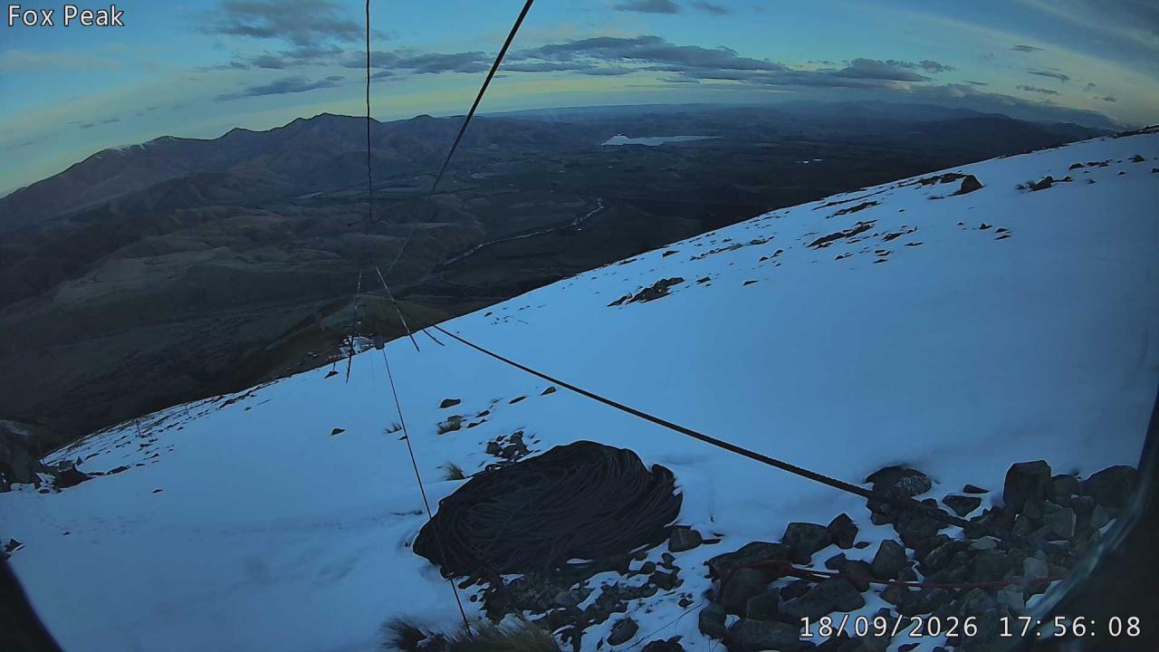 Fox Peak Apex South East snow cam captured at 18 September 2026 at 5:58 pm NZST