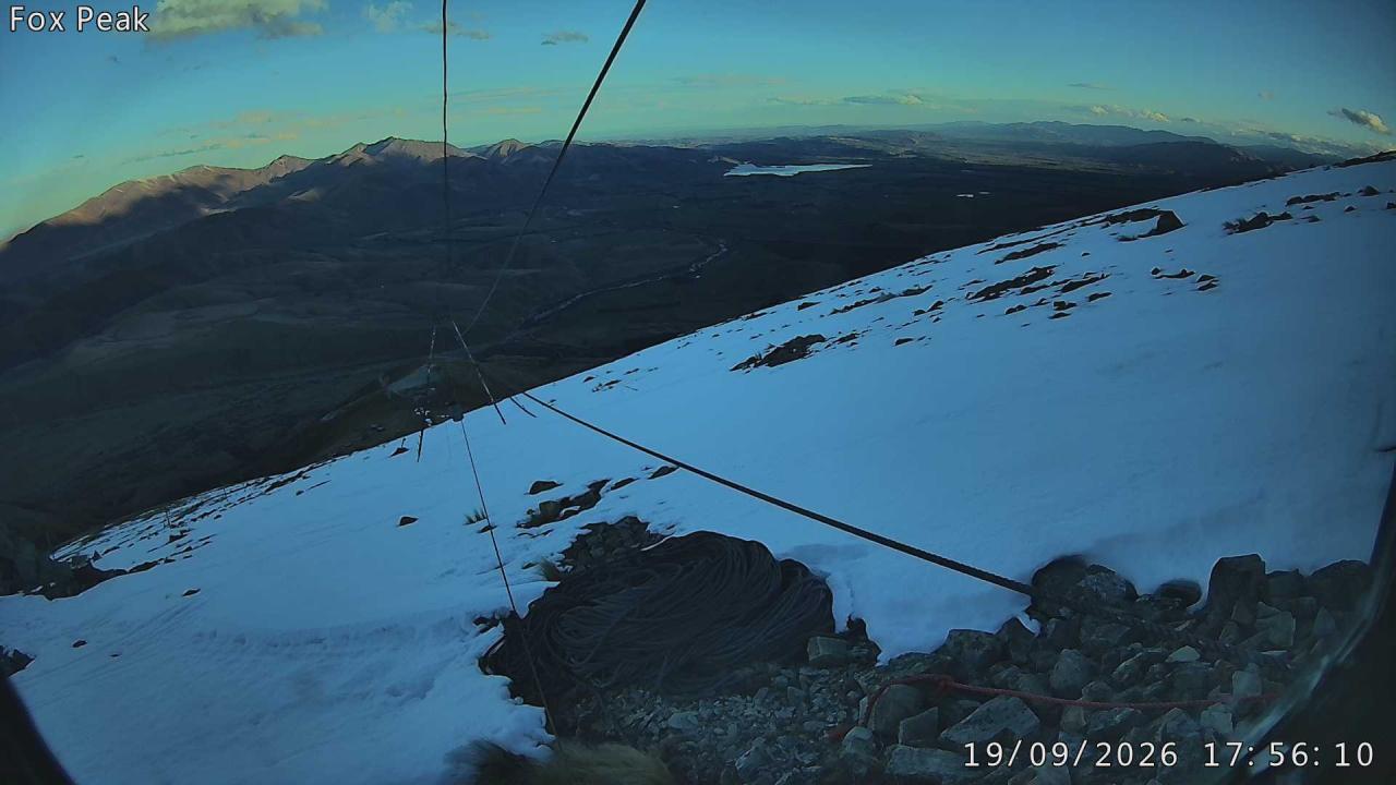 Fox Peak Apex South East snow cam captured at 19 September 2026 at 5:58 pm NZST