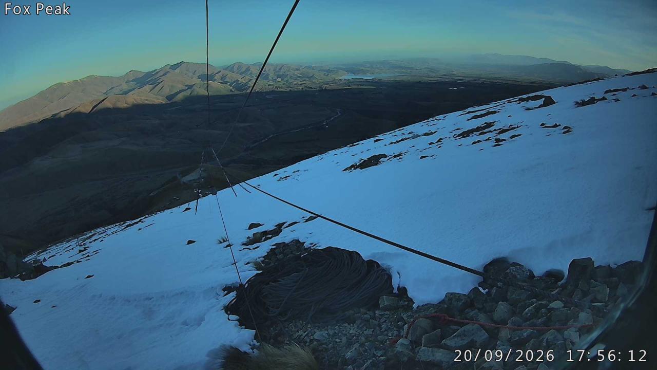 Fox Peak Apex South East snow cam captured at 20 September 2026 at 5:57 pm NZST