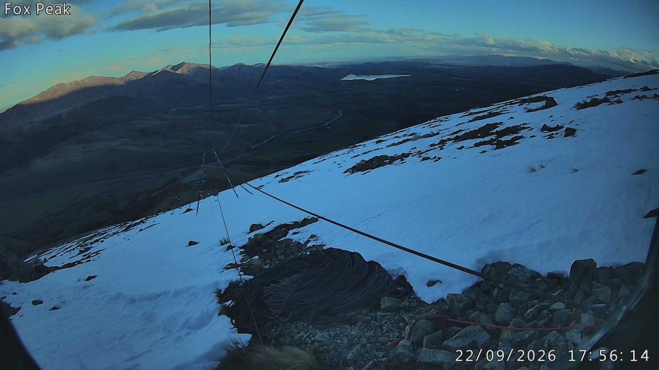 Fox Peak Apex South East snow cam captured at 22 September 2026 at 5:54 pm NZST