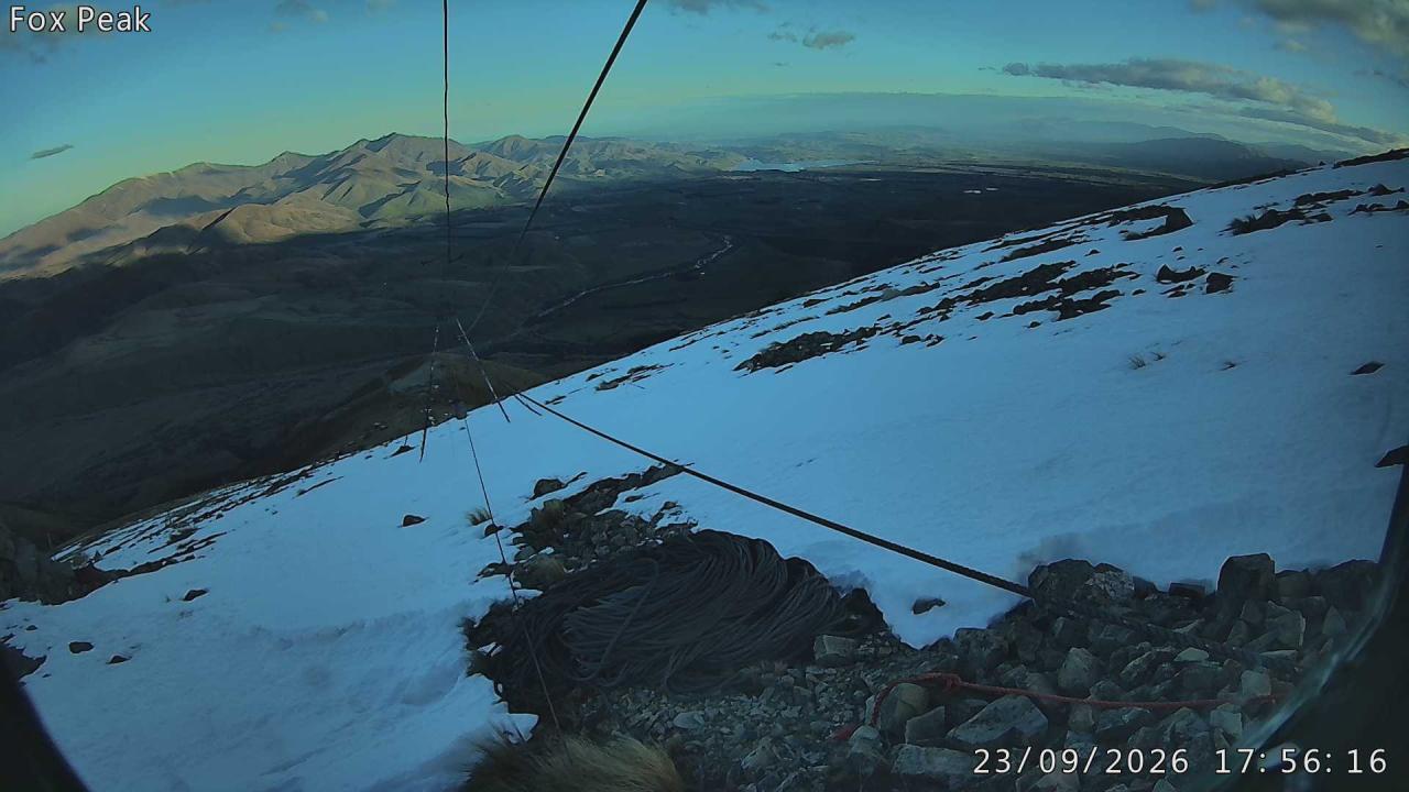 Fox Peak Apex South East snow cam captured at 23 September 2026 at 5:59 pm NZST