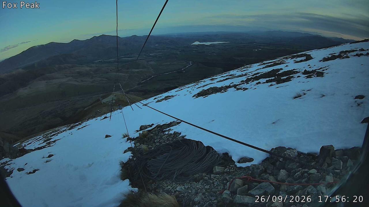 Fox Peak Apex South East snow cam captured at 26 September 2026 at 5:54 pm NZST