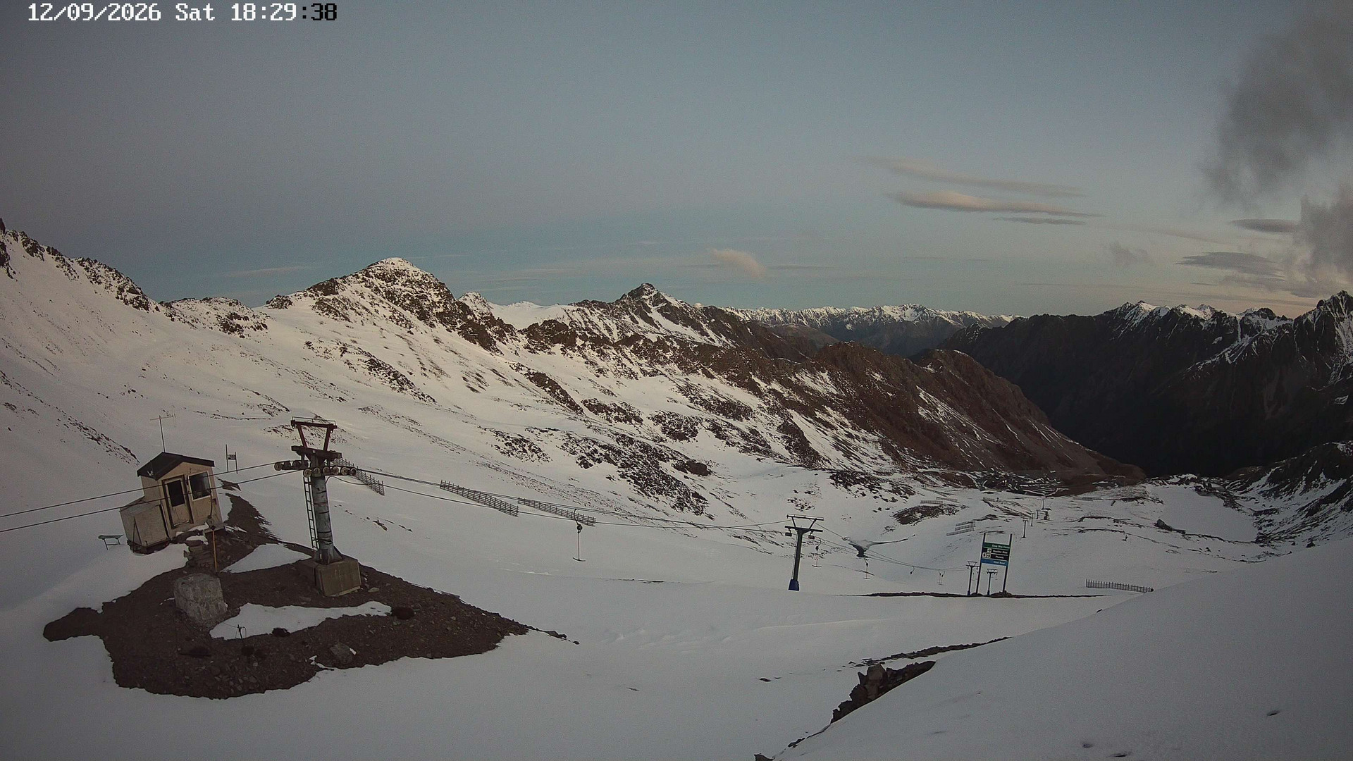 Rainbow Top T-Bar snow cam captured at 12 September 2026 at 6:32 pm NZST