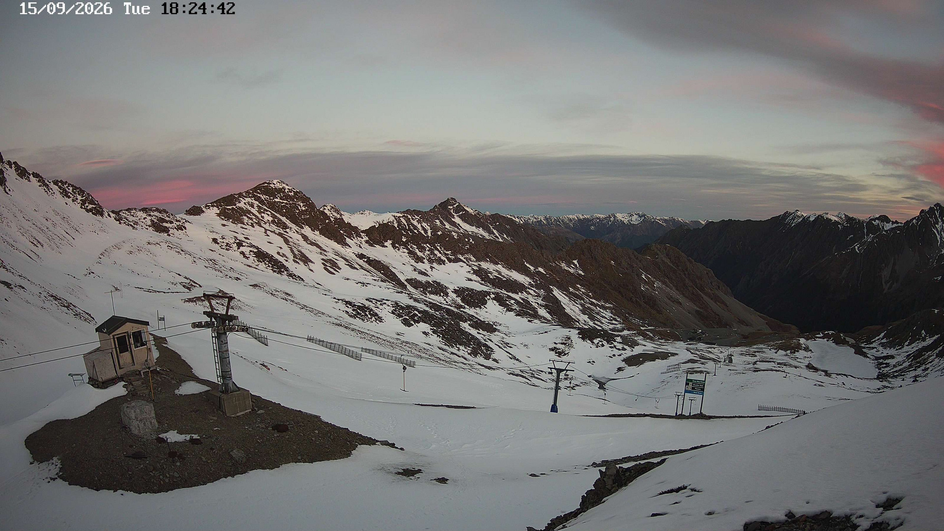 Rainbow Top T-Bar snow cam captured at 15 September 2026 at 6:30 pm NZST