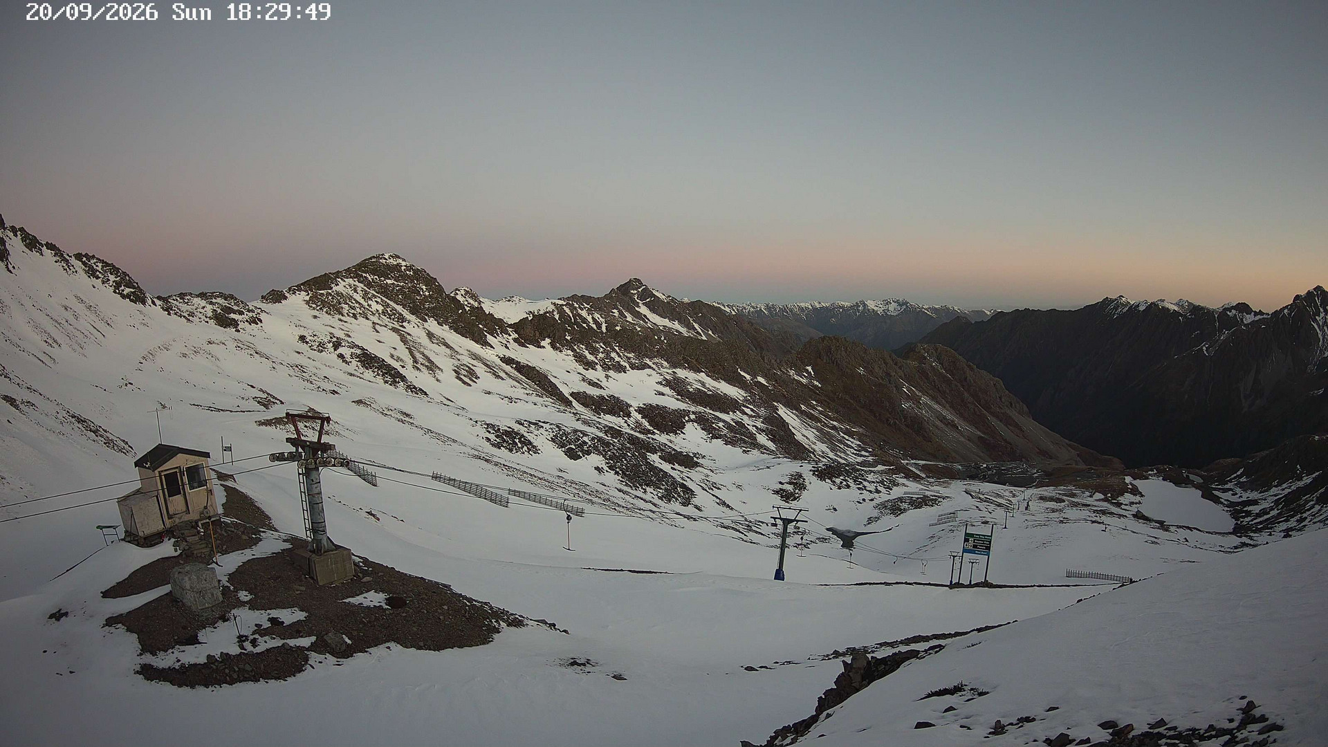 Rainbow Top T-Bar snow cam captured at 20 September 2026 at 6:30 pm NZST